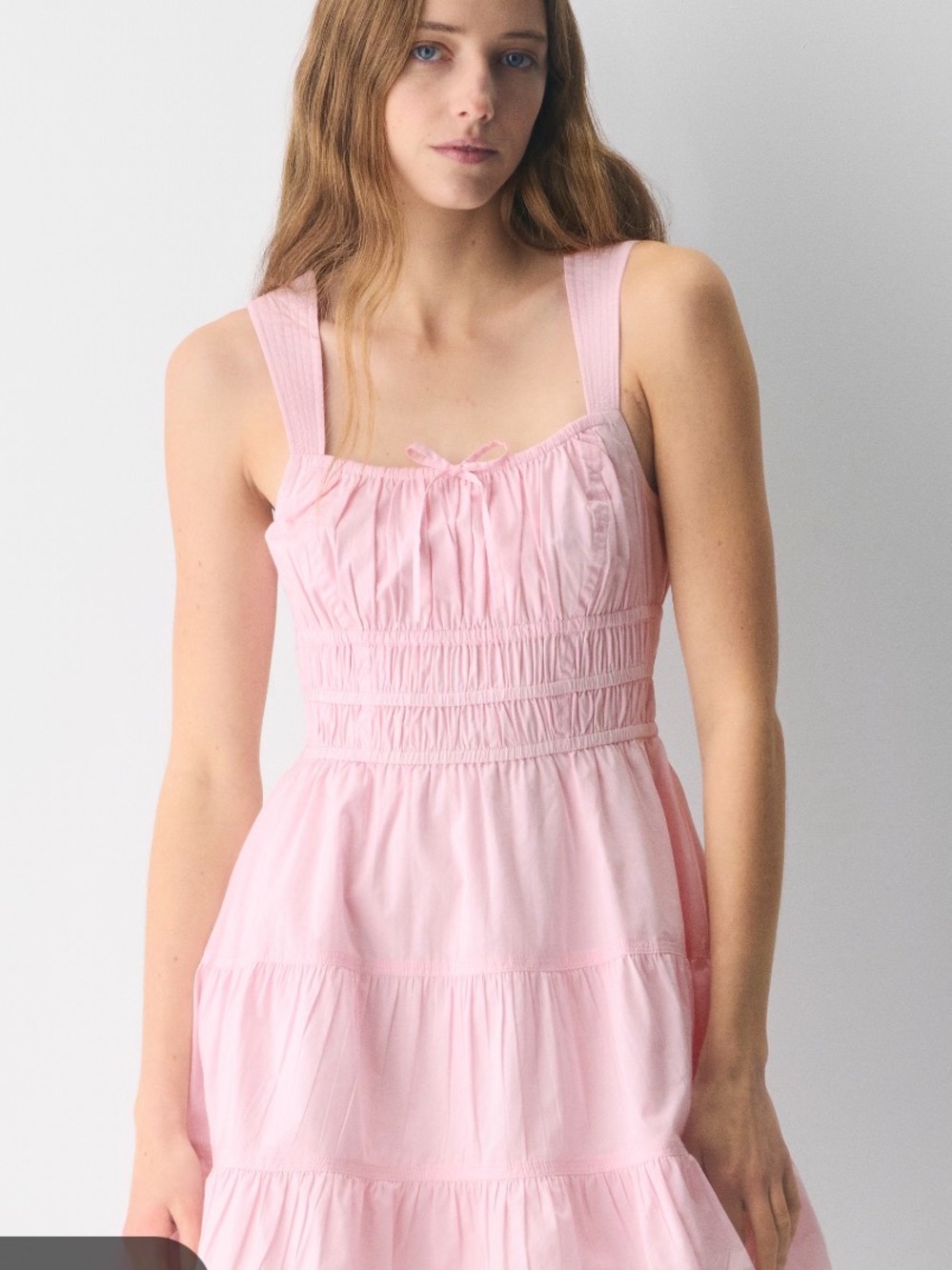Aritzia Light Pink Smocked Tiered Midi Dress